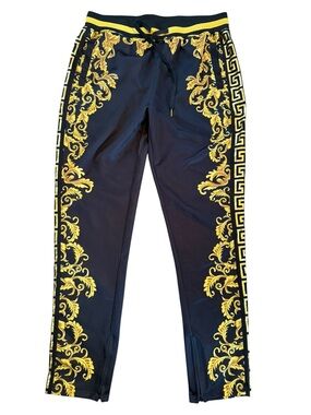 Mens Victorious Black & Gold Baroque Track Pants Luxury Athletic Style Size 2XL